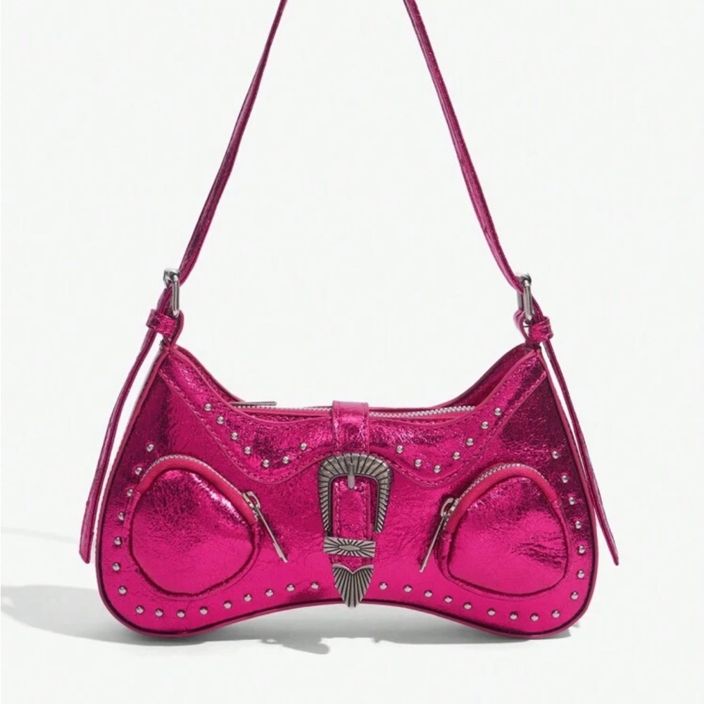 SHEIN Fuchsia Metallic Shoulder Bag